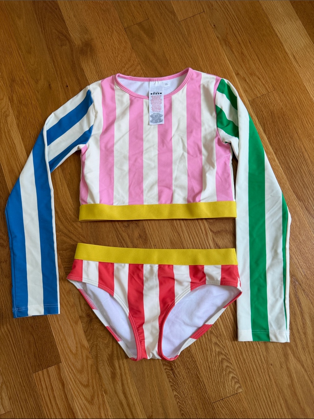 Stripe Colorblock Kids Long Sleeve Swim Set - Pink, Blue, Green & Red